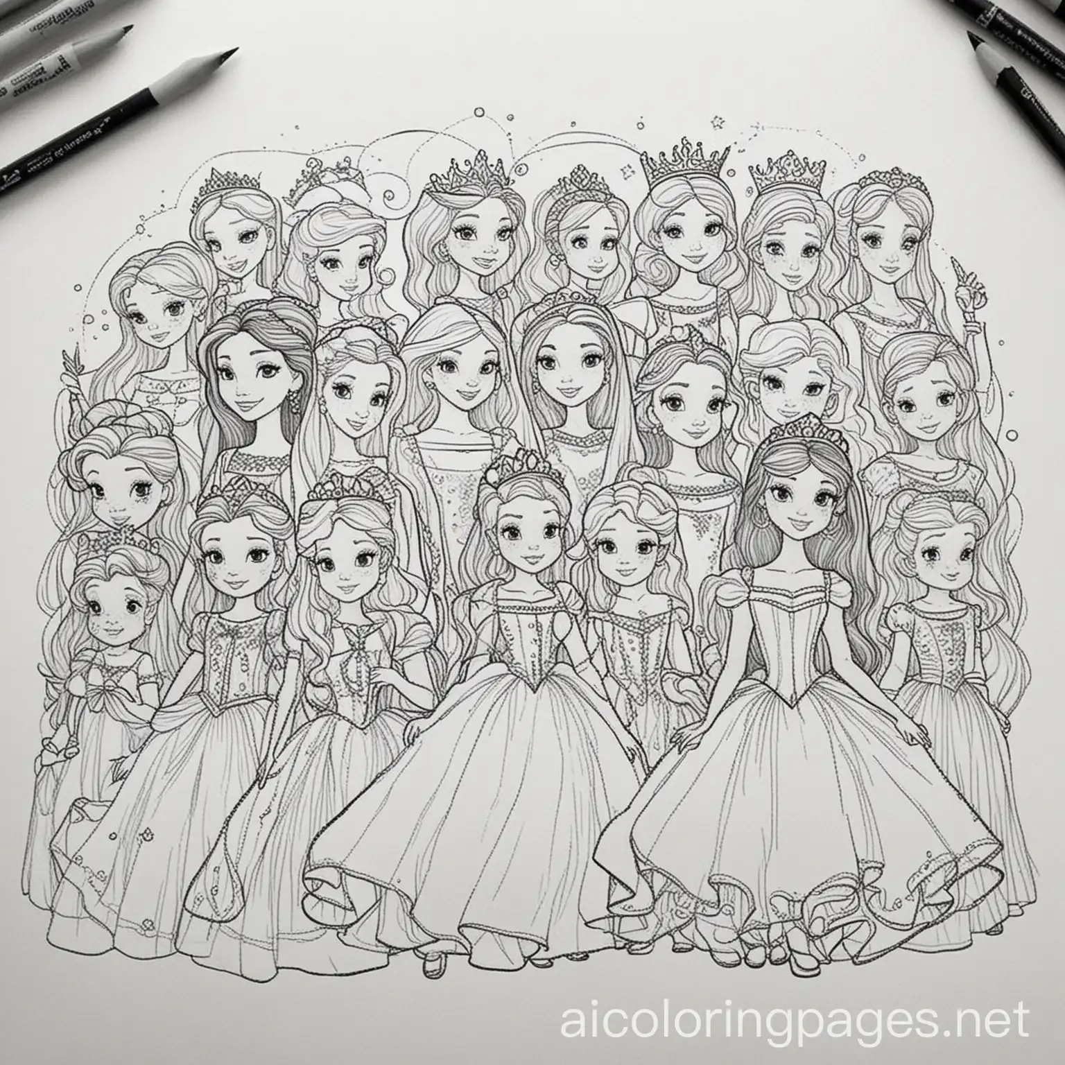Princess-Coloring-Page-with-Simple-Outlines-on-White-Background