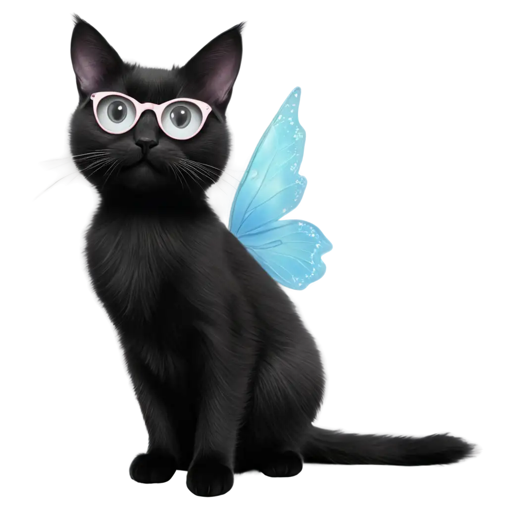 Cute-Black-Cat-Fairy-with-Sunglasses-Transparent-PNG-Image-for-Creative-Use