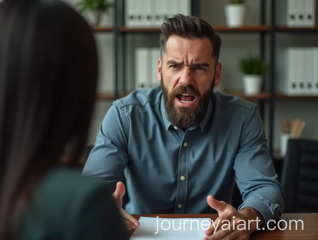 Angry-Boss-with-Beard-Arguing-with-Employee-in-Blurry-Office-Setting