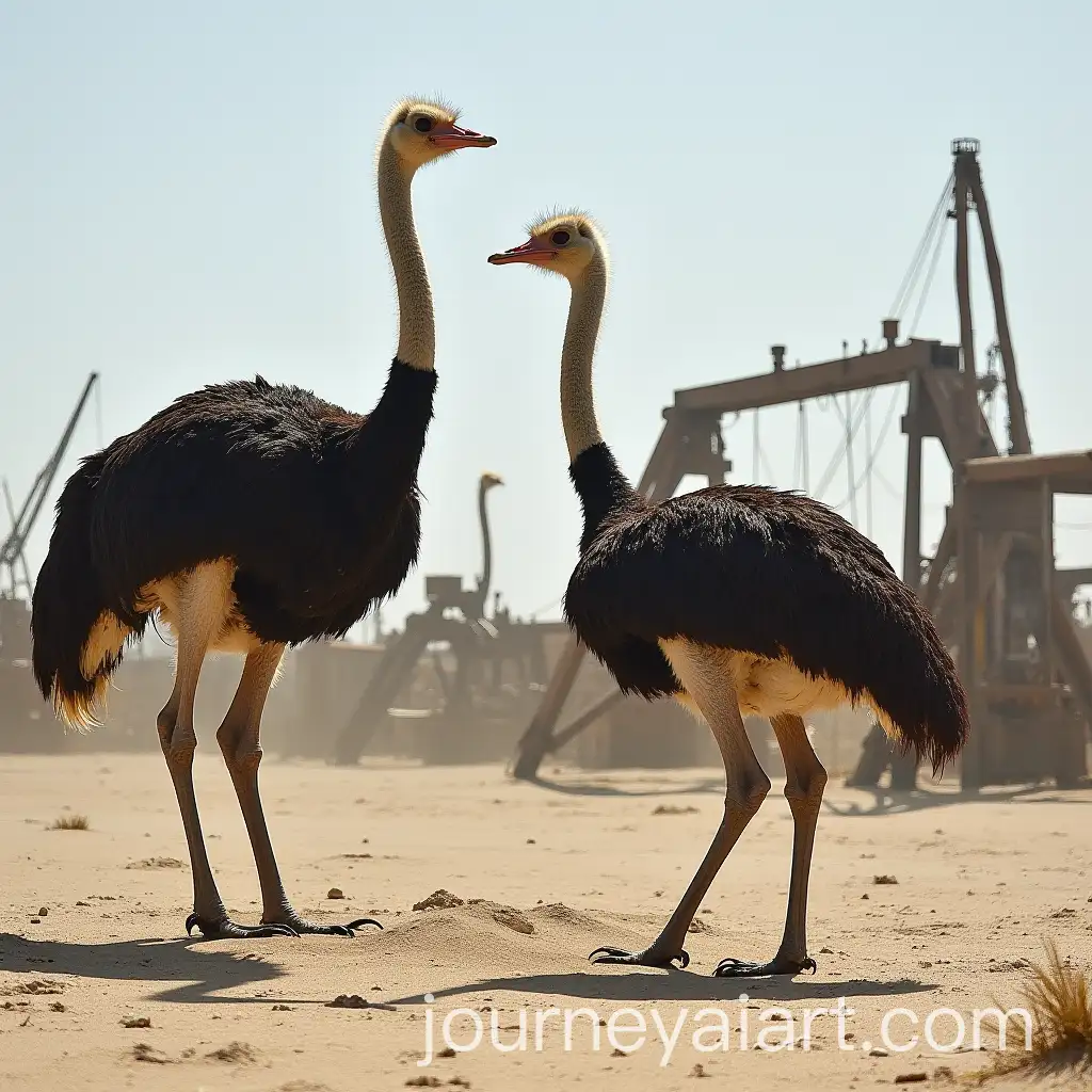 Two-Ostriches-with-Heads-in-the-Sand-Amid-Unfinished-Steel-Constructions-and-Machines