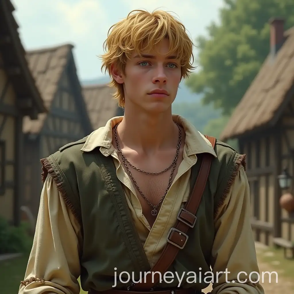 Tall-Young-Man-in-Peasant-Clothes-with-Golden-Hair-in-a-Fantasy-Medieval-Village
