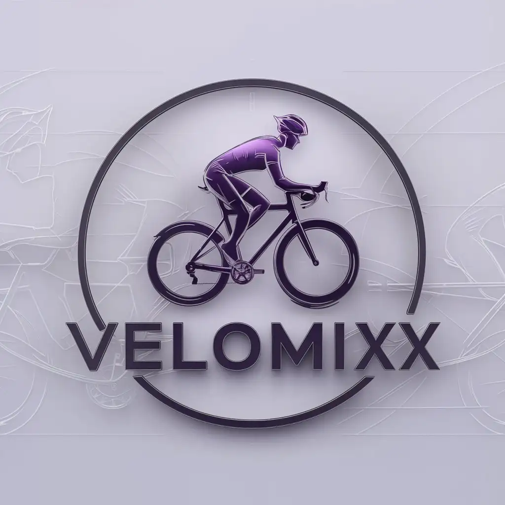 LOGO-Design-for-Velomixx-Purple-Toned-Sketch-of-Bicycle-and-Cyclist-on-Clear-Background