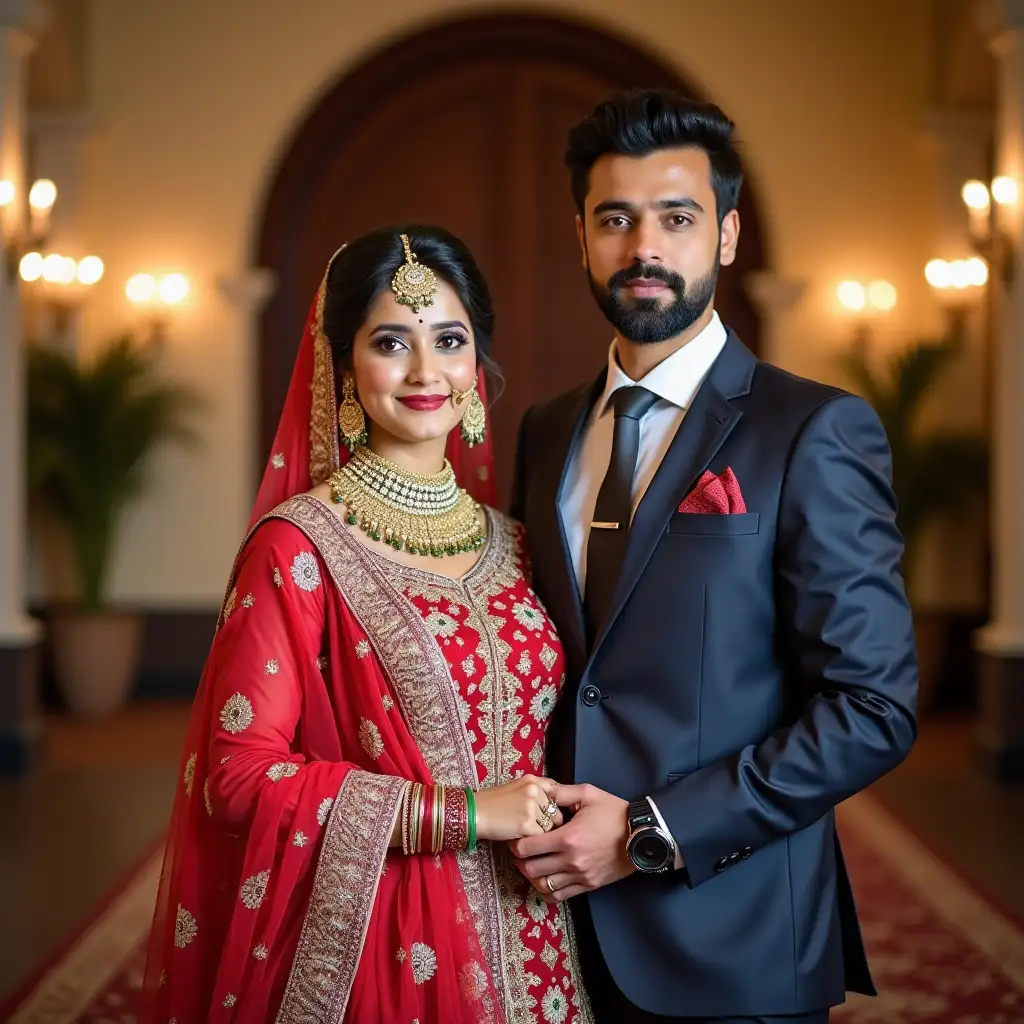 A beautiful Pakistani Girl With A Pakistani Male Young Photographer in A Wedding Hall