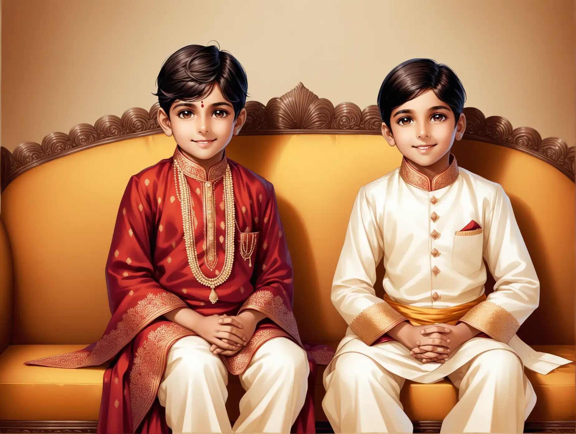 Two-Boys-in-Traditional-Indian-Wear-Smiling-on-Ornate-Sofa