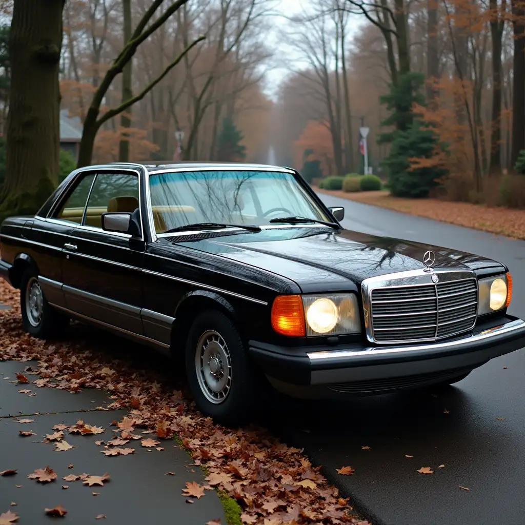 1978 year old black mercedes. cut photo on the profile