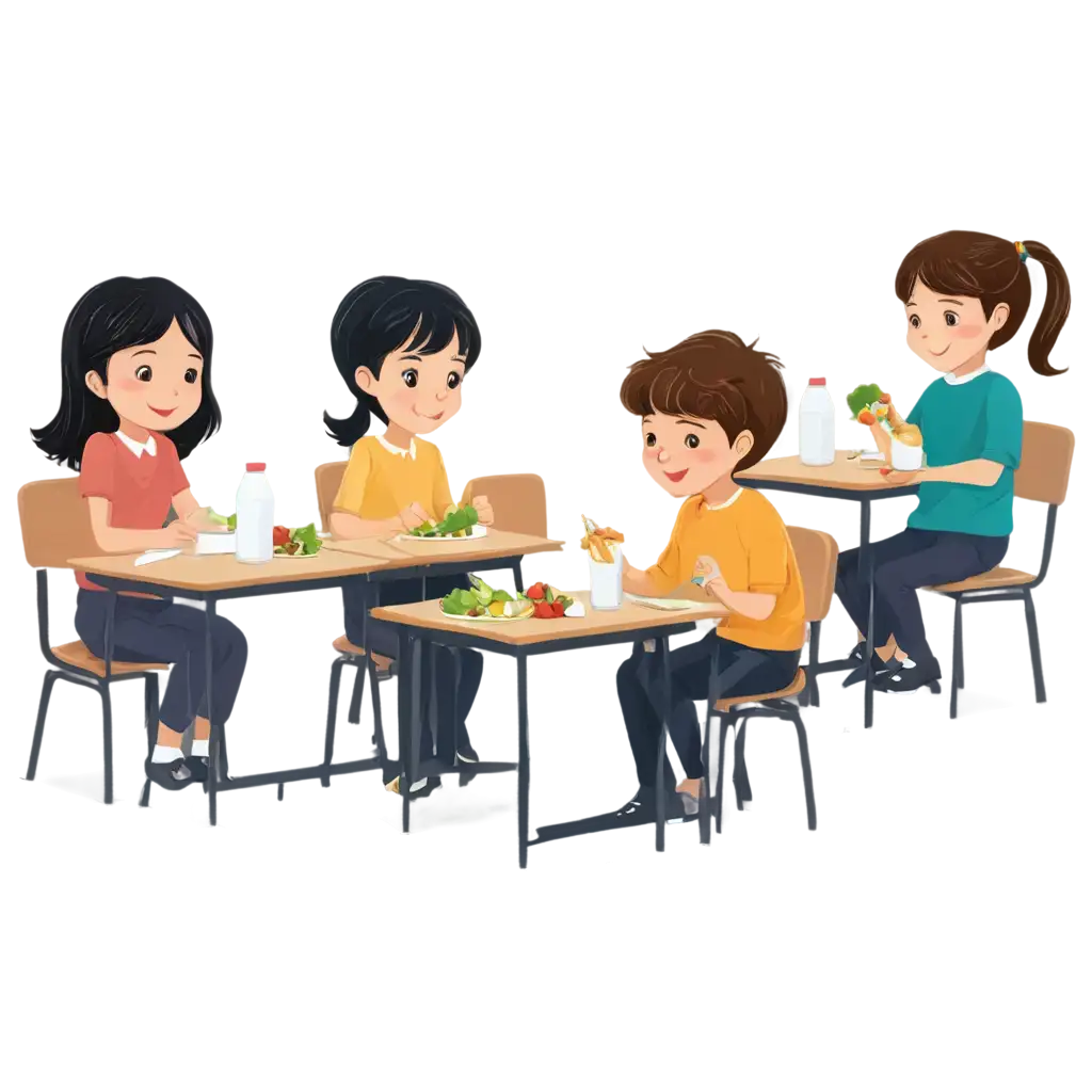 Healthy-Classroom-Meal-Time-PNG-Illustration-School-Children-Enjoying-Fruits-Vegetables-and-Milk