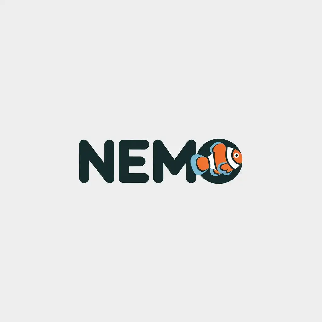 a vector logo design,with the text "nemo", main symbol:clown fish, coral,Minimalistic,be used in Internet industry,clear background