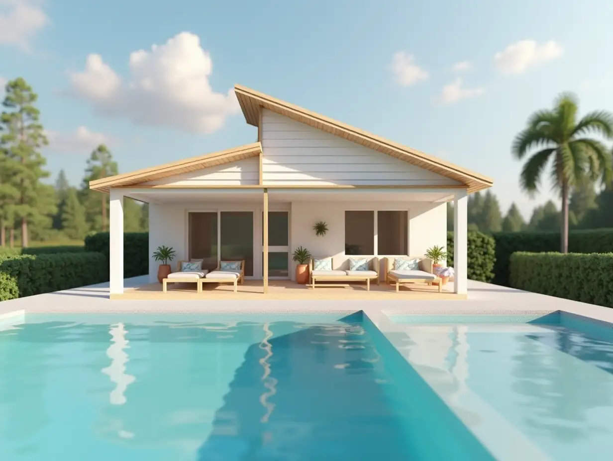 Photo of 3D model dollhouse pool behind the private house