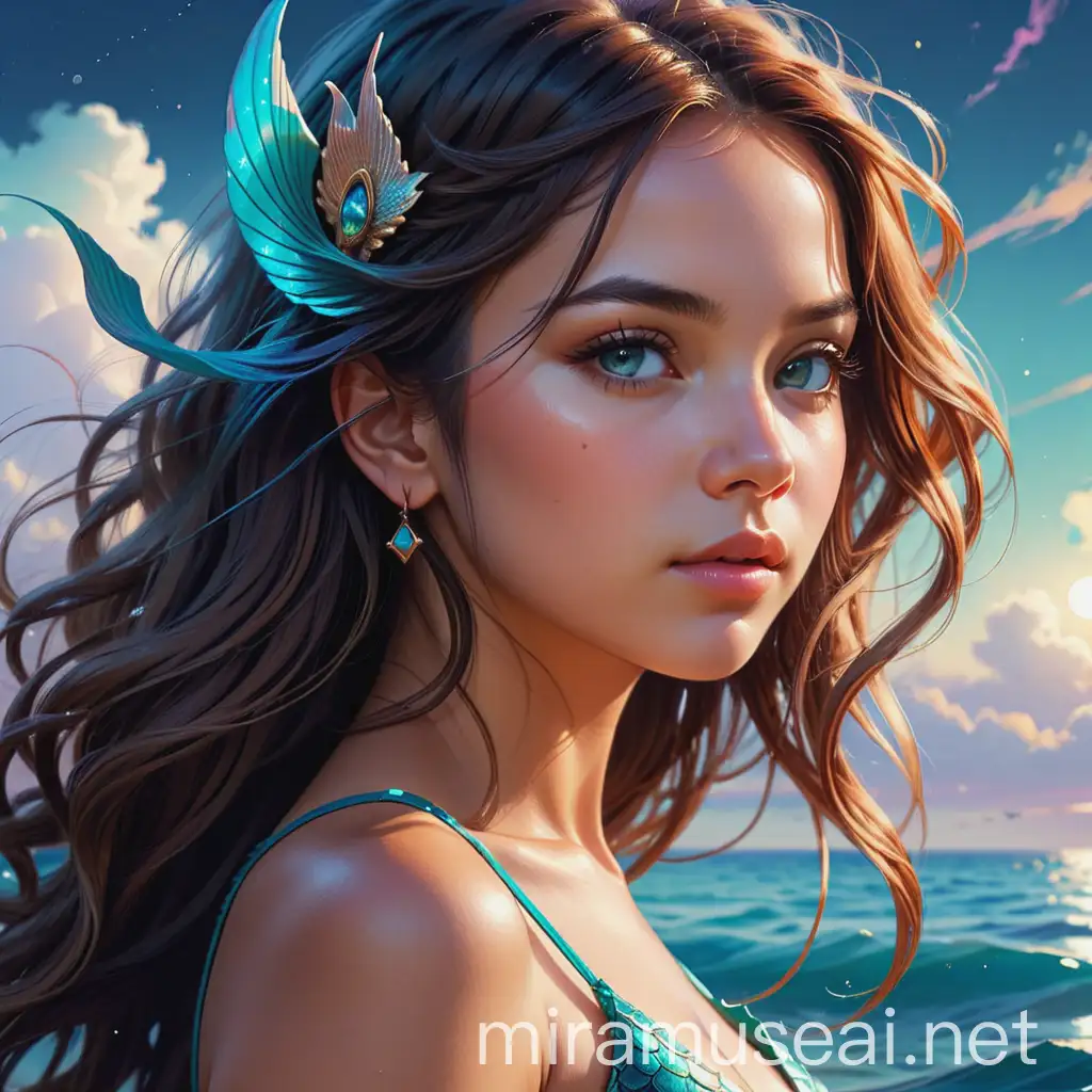 Professional Portrait of a Captivating Young Mermaid in Ancient Sea Setting