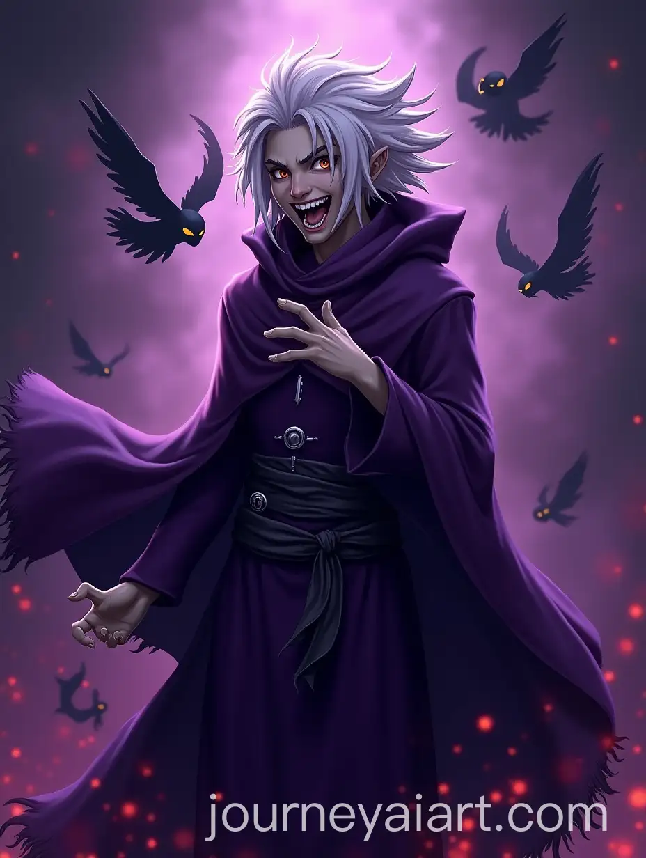 Yami-Bakura-as-a-Necromancer-Archmage-in-Purple-Robe-with-Flying-Ghost-and-Evil-Magic