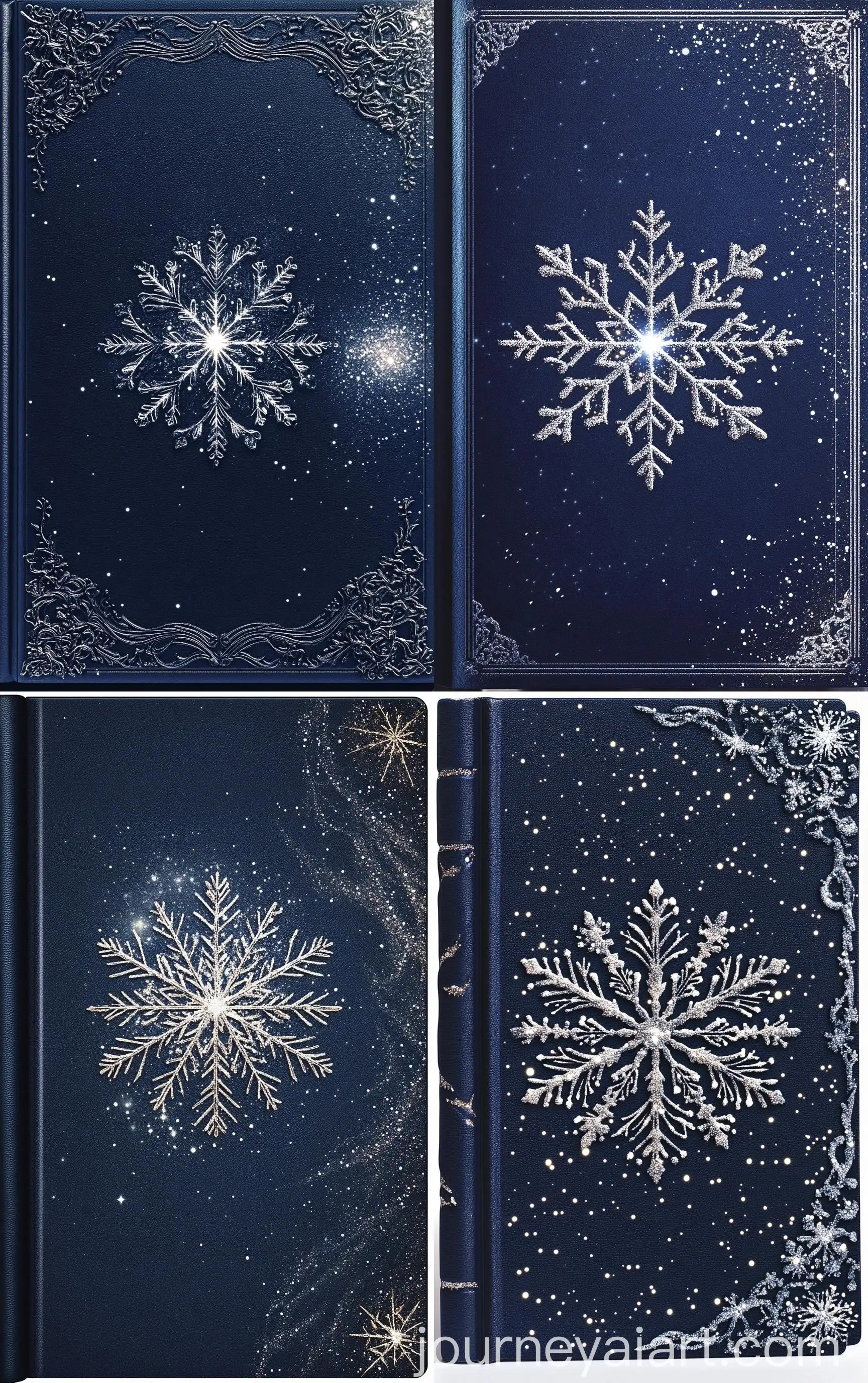Dark-Blue-Book-Cover-with-Glittering-Snowflake