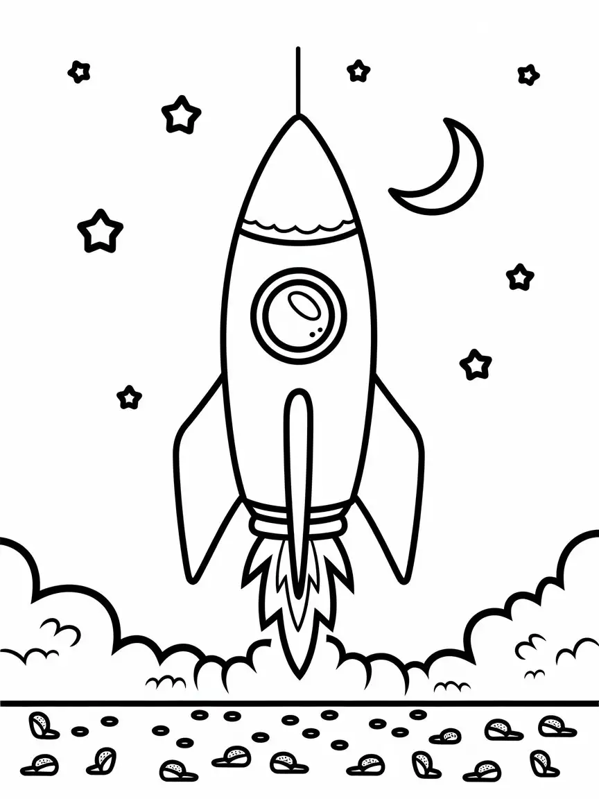 Whimsical Cupcake Rocket Ship Coloring Page A Black and White Adventure