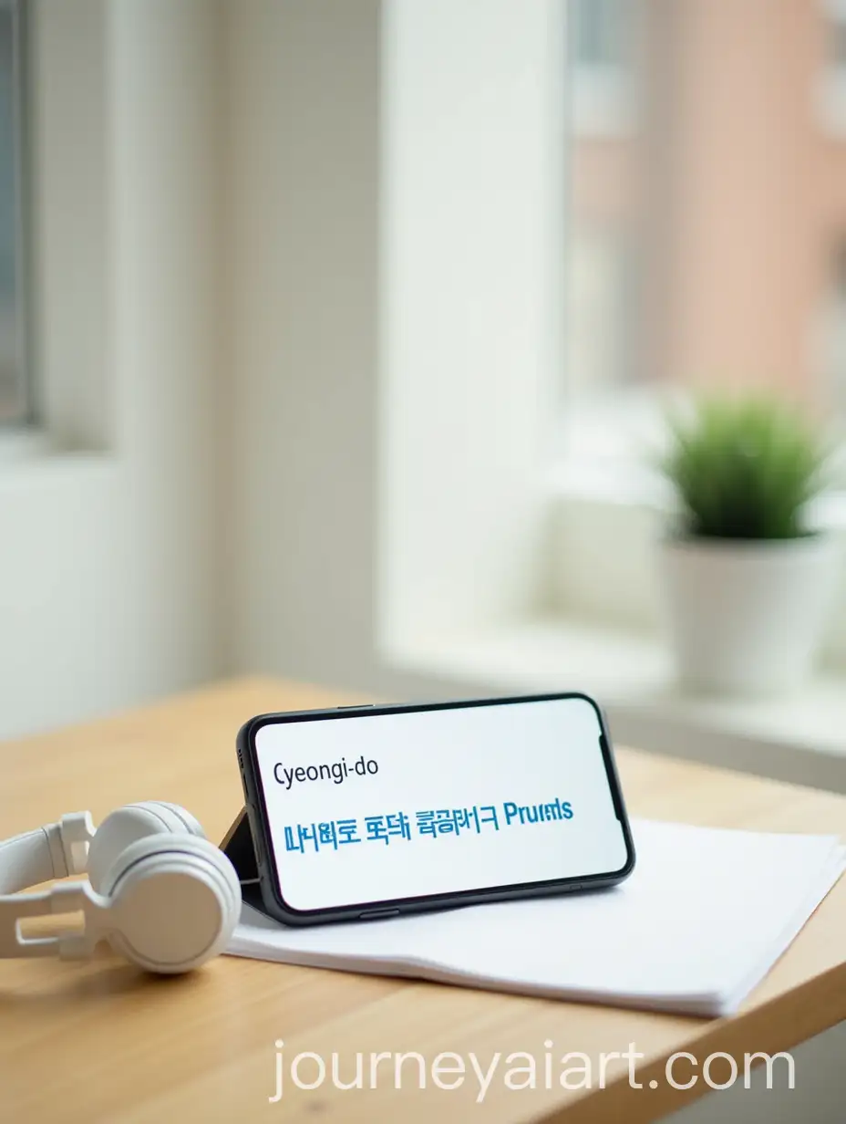 Desk-Scene-with-Smartphone-Headphones-and-Gyeonggido-Youth-Independence-Double-Support-Project
