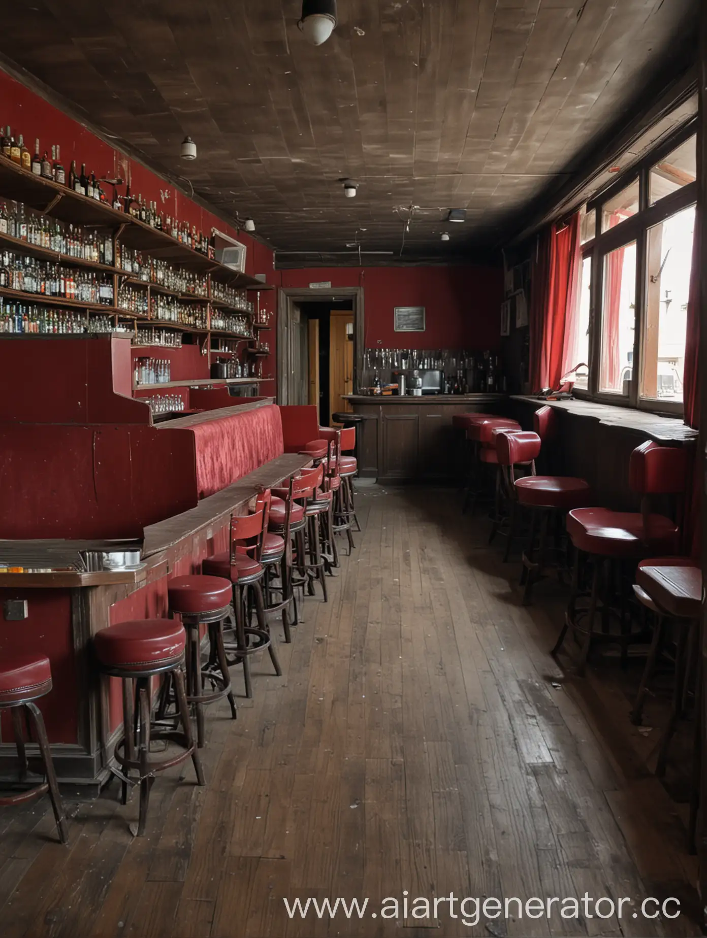 Abandoned-Bar-Interior-with-Dark-Red-Curtains-and-Wooden-Flooring