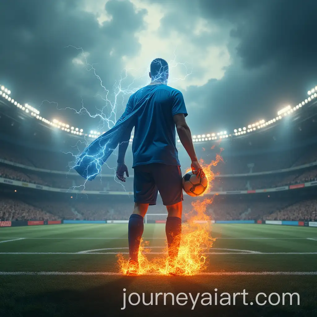 Thunder-God-in-Blue-Holding-a-Fiery-Soccer-Ball-in-a-Smoky-Stadium