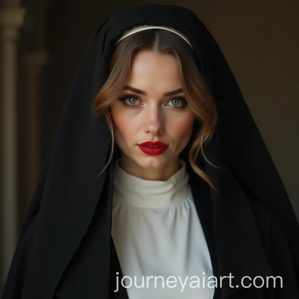 Beautiful-Woman-in-Nuns-Habit-with-Playful-Glance-and-Red-Lips
