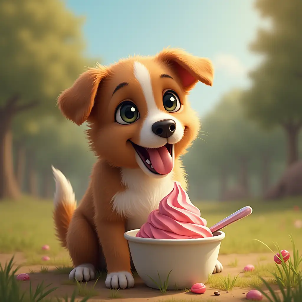 Dog-Enjoying-Ice-Cream-in-Nature-Photorealistic