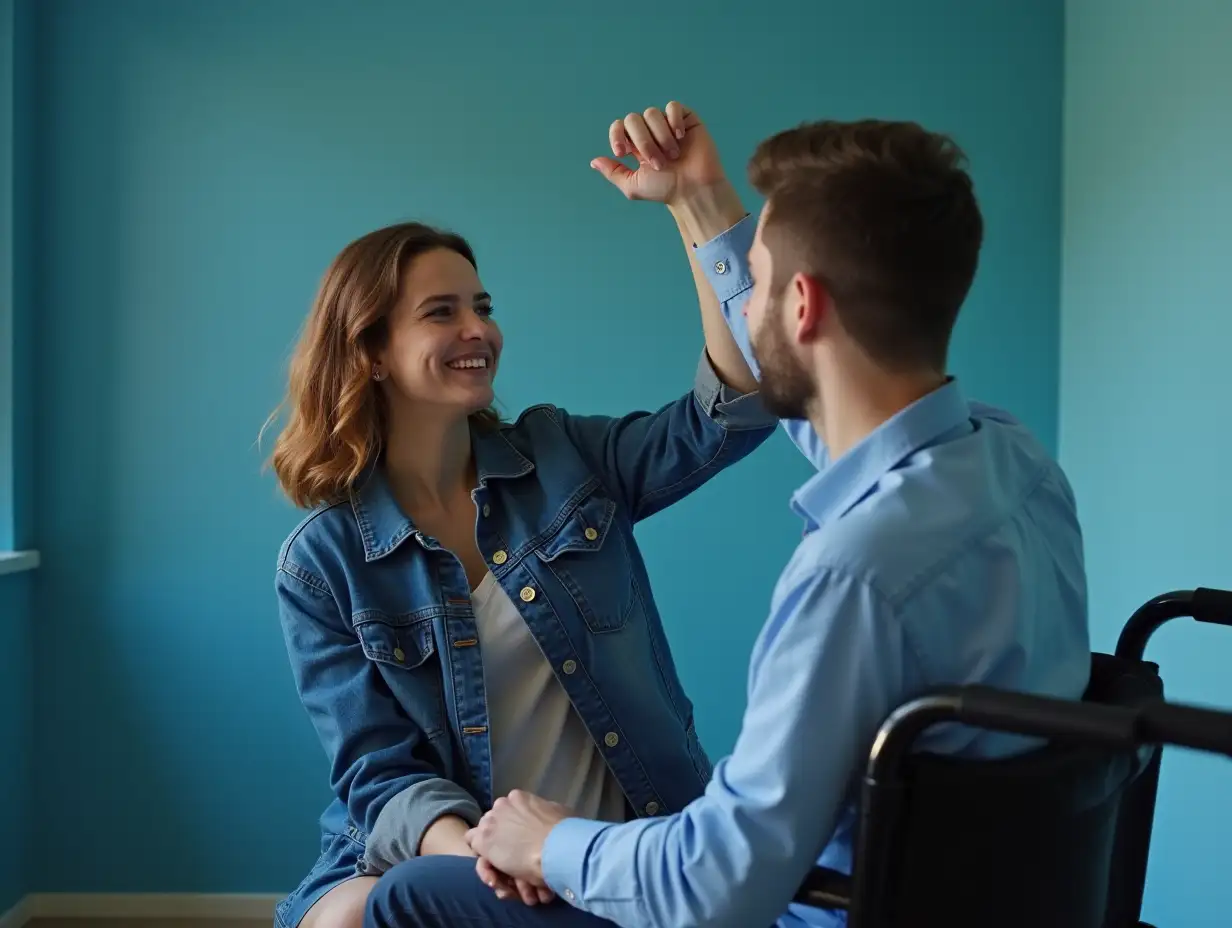 Young-Couple-Dancing-in-a-Wheelchair-in-a-Blue-Room