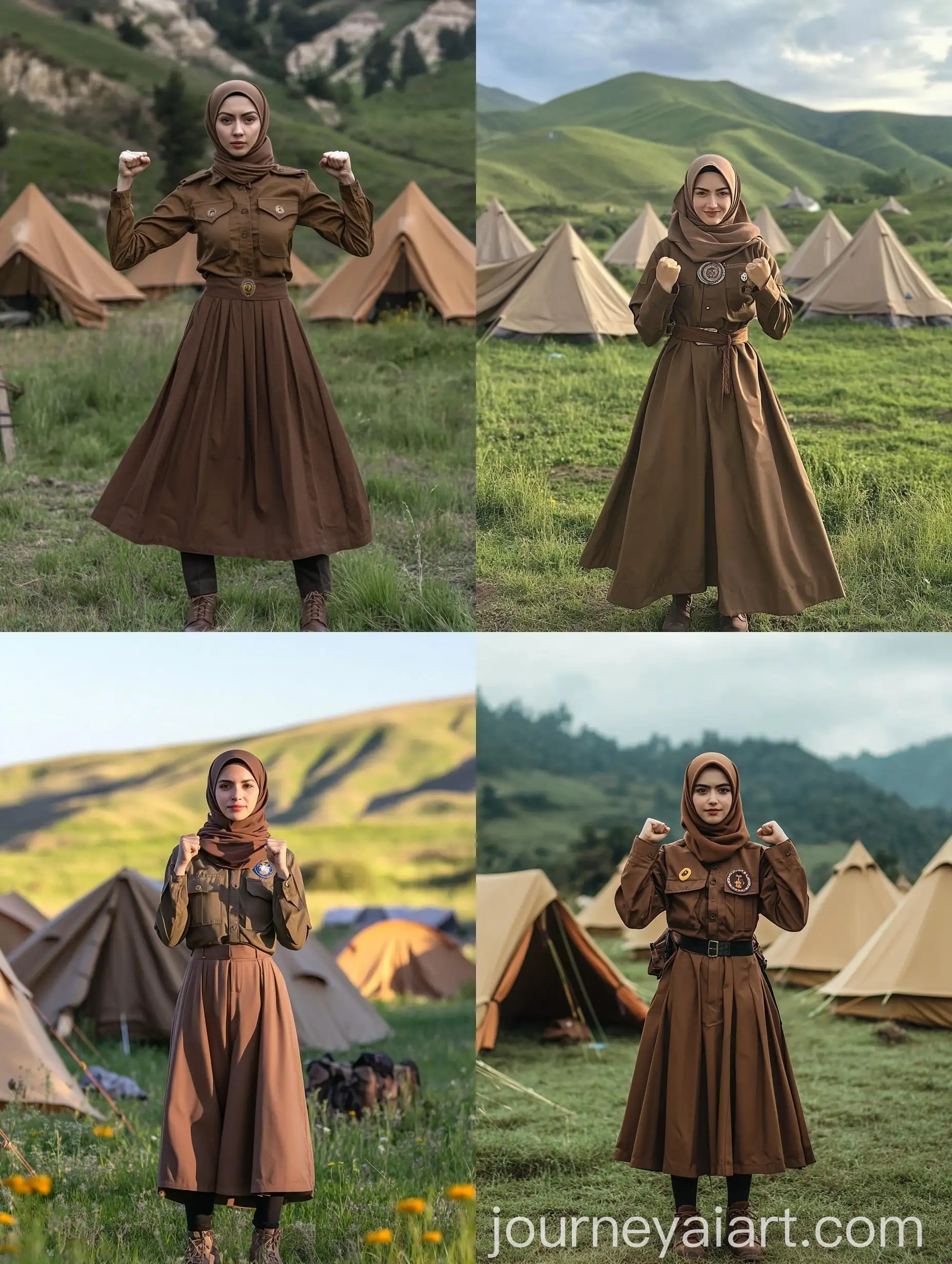 Scout-Leader-in-Brown-Hijab-Standing-Proudly-in-Green-Hills