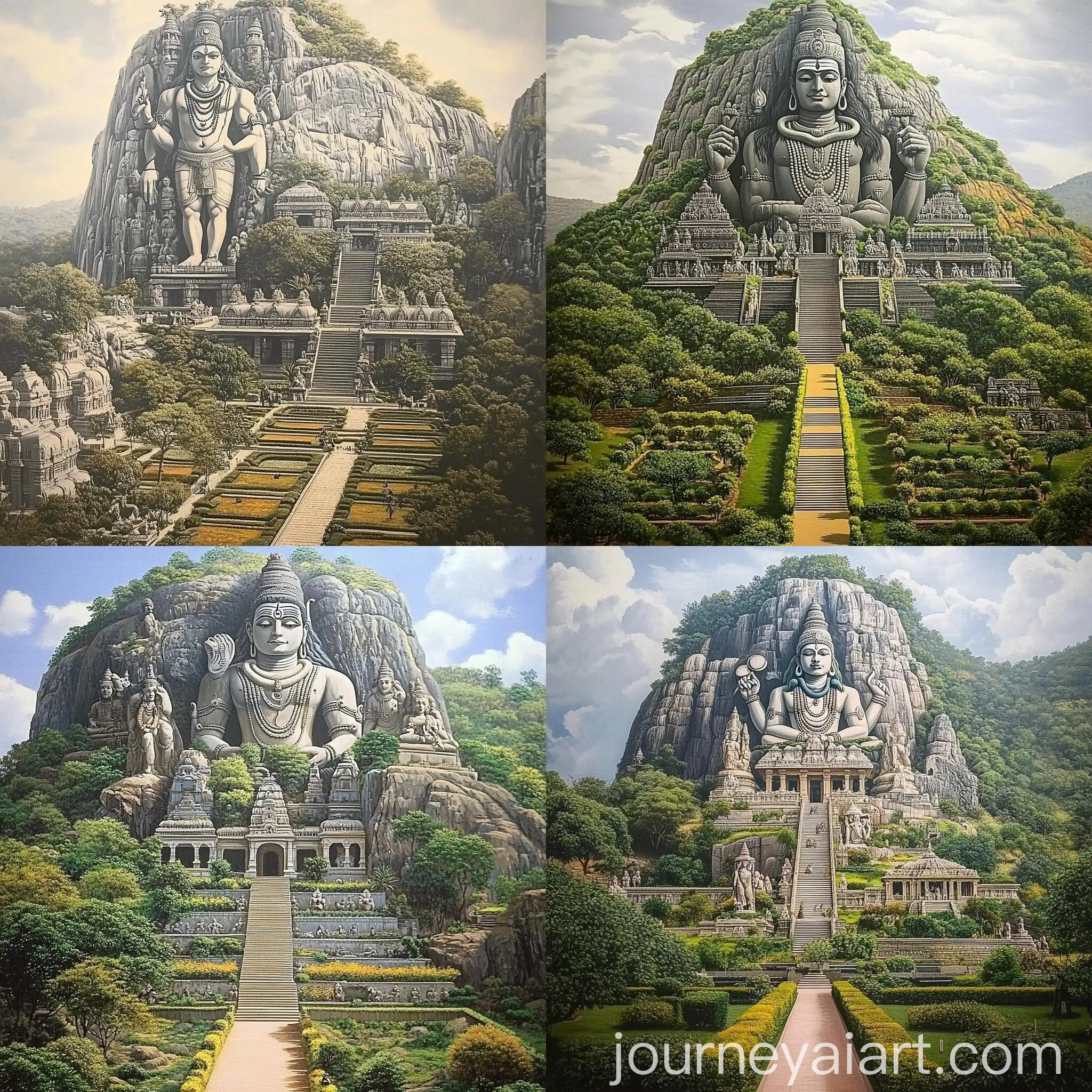 Hindu-Temple-on-Mountain-with-Shiva-Statue-and-Garden-Walkway