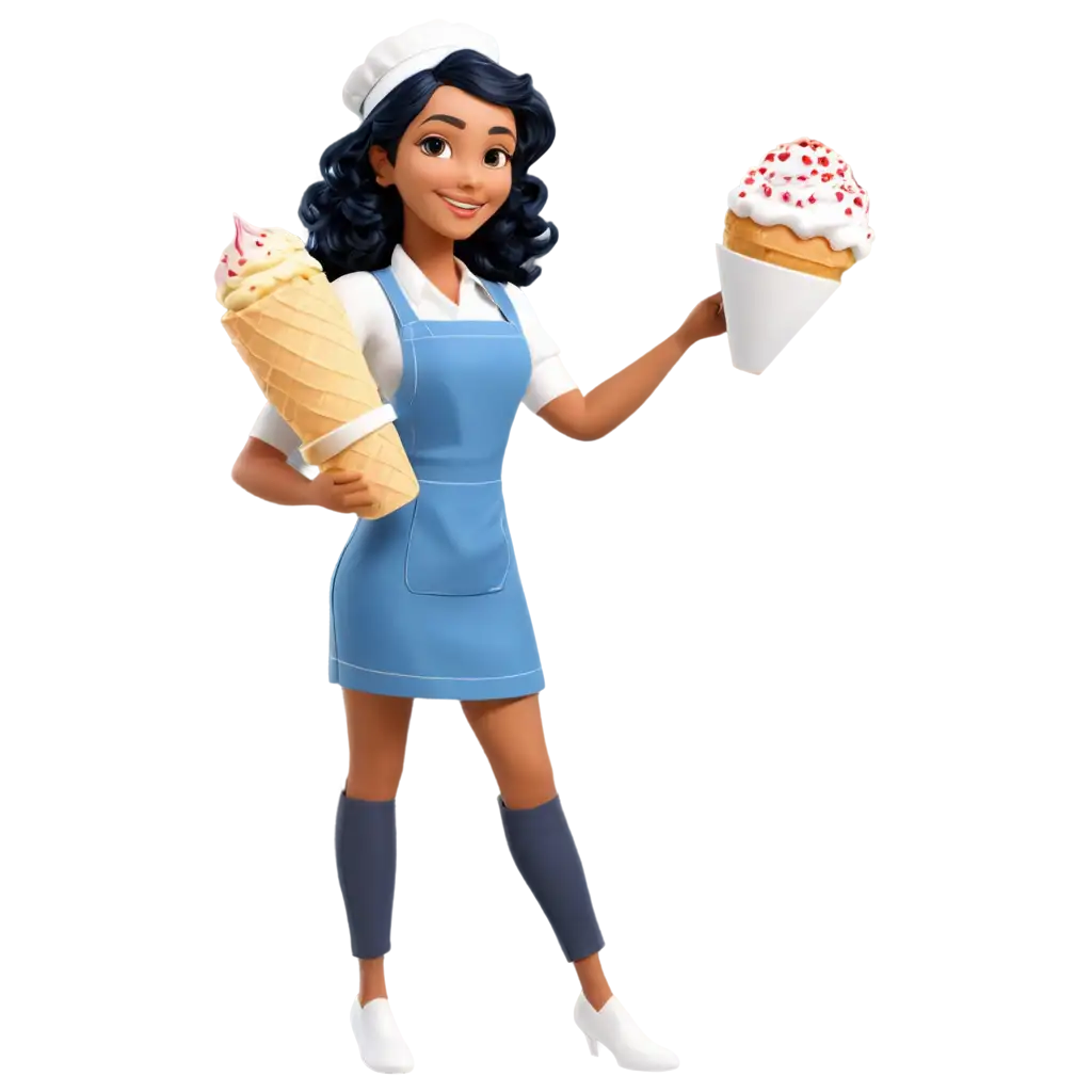 Cute-Indian-Businesswomen-Preparing-Ice-Cream-PNG-Cartoon-Style-Image-for-Professional-Use