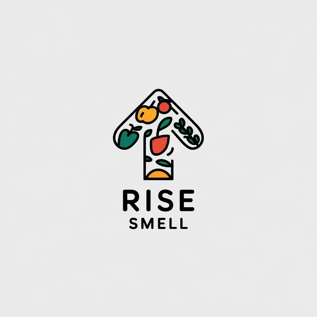 a vector logo design,with the text "Rise smell", main symbol:Arrow up from fruits and plants,Minimalistic,be used in Retail industry,clear background