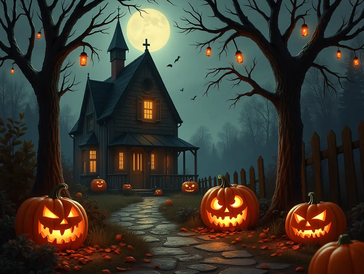 Halloween scene, art