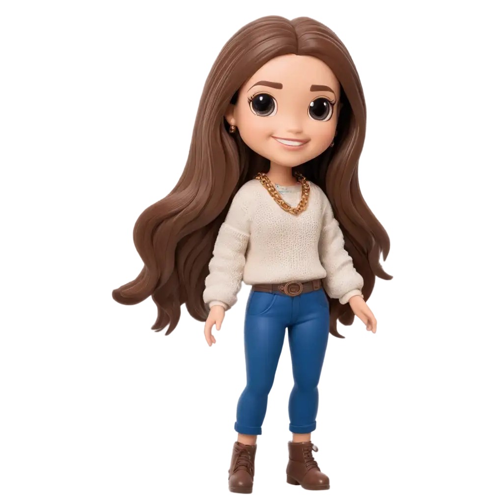 Funko-Pop-Doll-with-Long-Brown-Hair-and-High-Ponytail-PNG-Image-for-Versatile-Design-Use