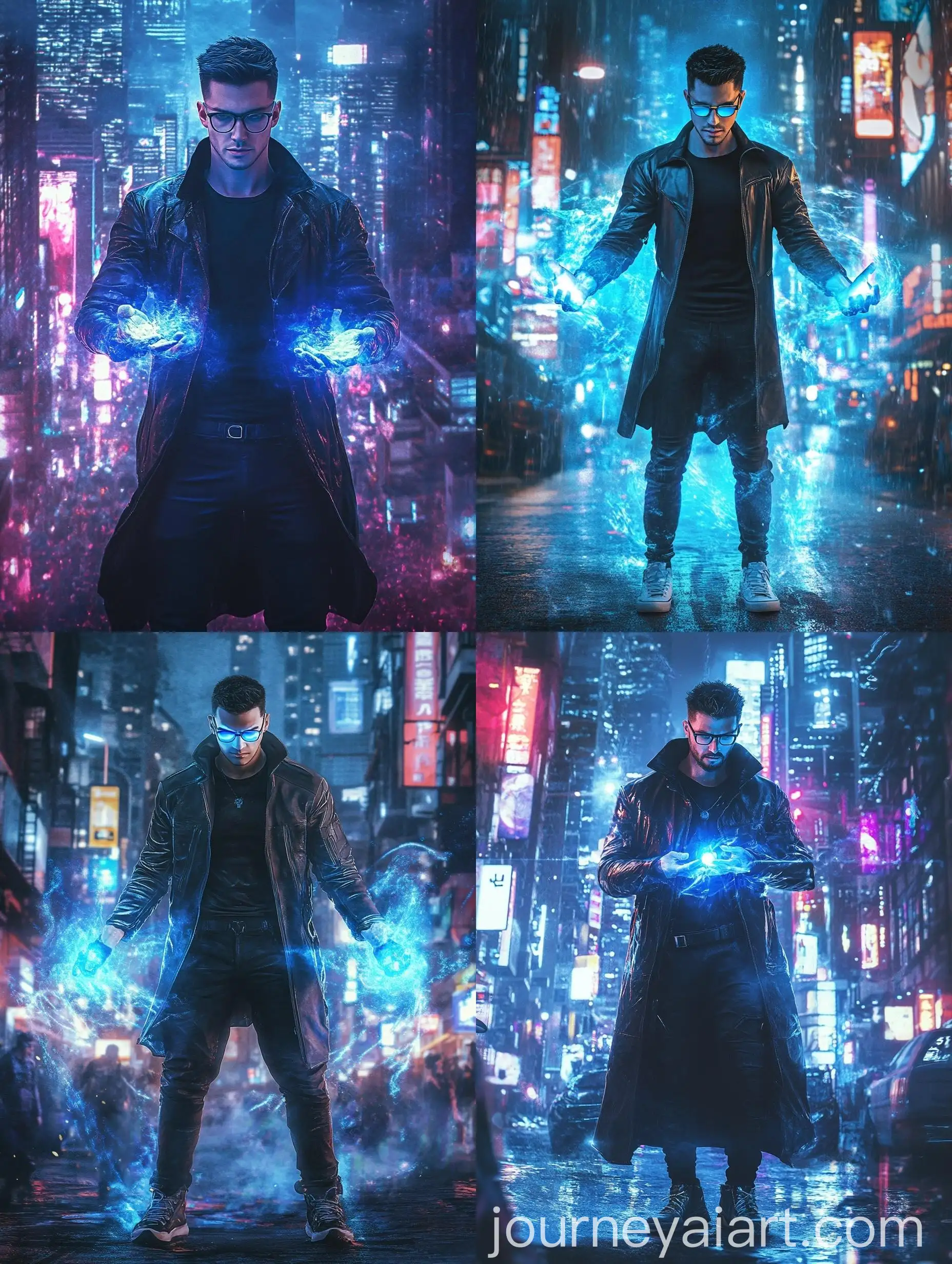 Young-Mage-Summoning-Defensive-Magic-in-Cyberpunk-Fantasy-City