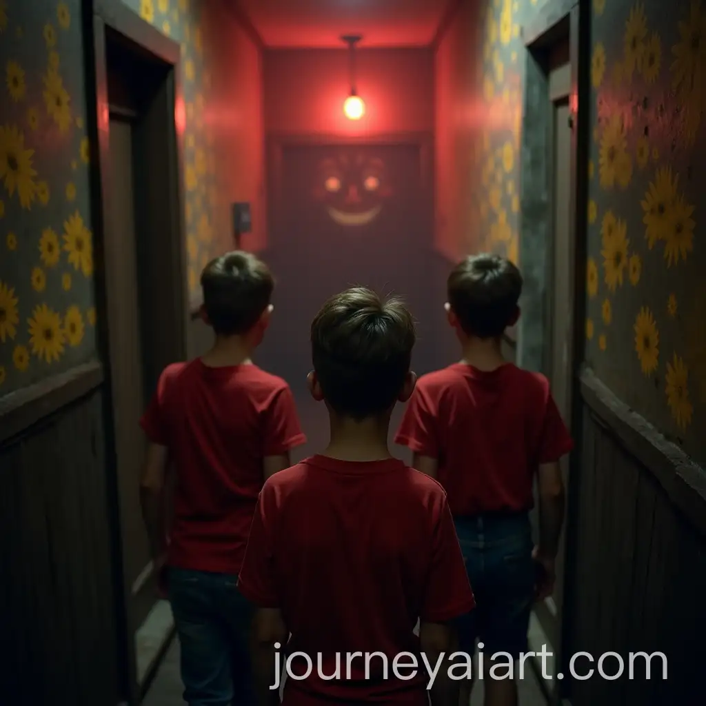 Three-ThirteenYearOld-Boys-in-Haunted-Corridor-with-Evil-Presence