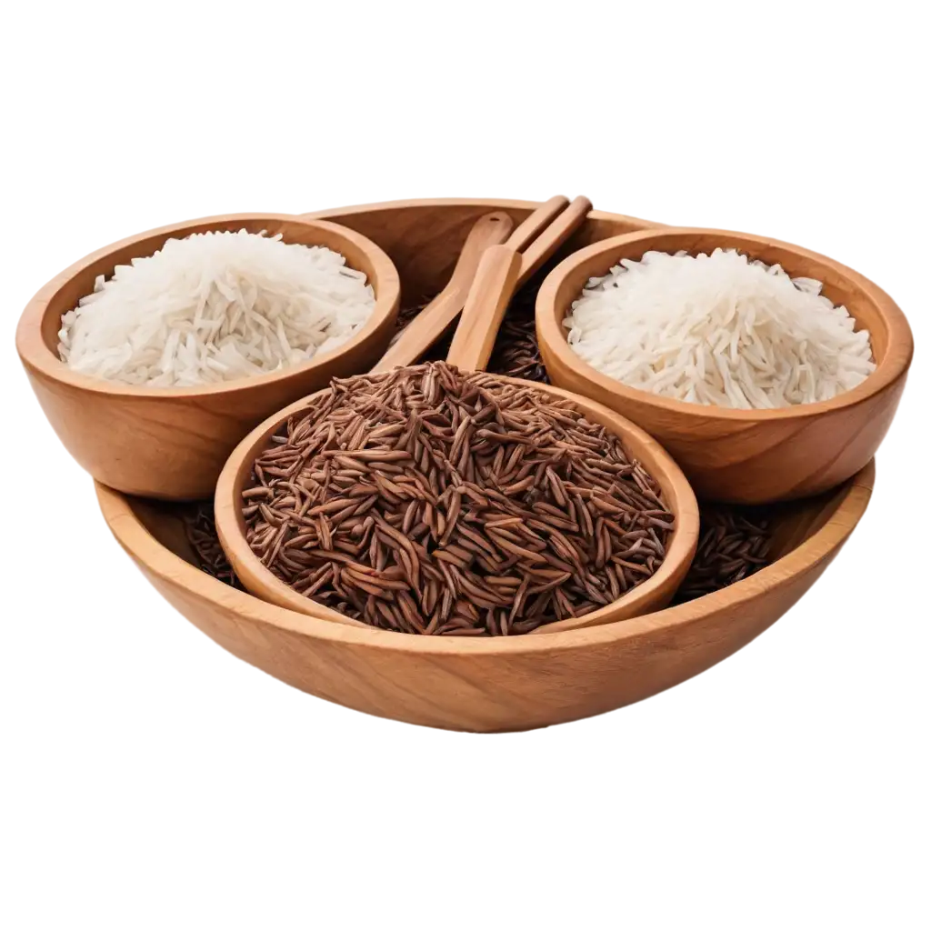 BALAC-Rice-Brown-Rice-White-Rice-Three-in-One-PNG-Image-in-a-Wooden-Bowl