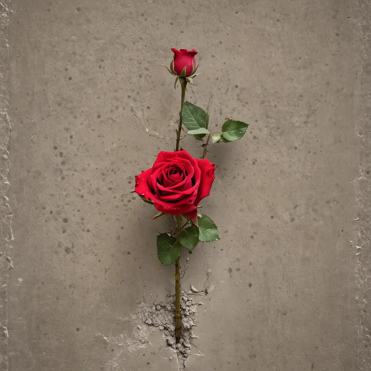 Red Rose Blooming in Concrete