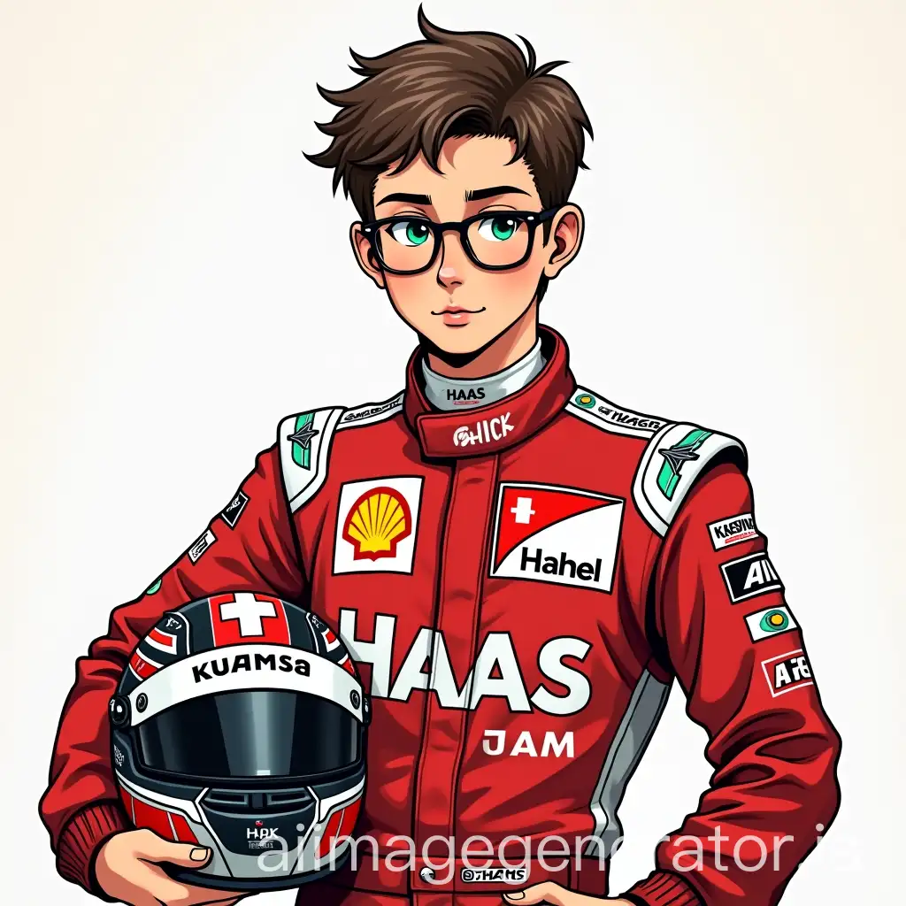 Young-Man-in-Haas-F1-Suit-Holding-Helmet-with-Swiss-Flag-Motif