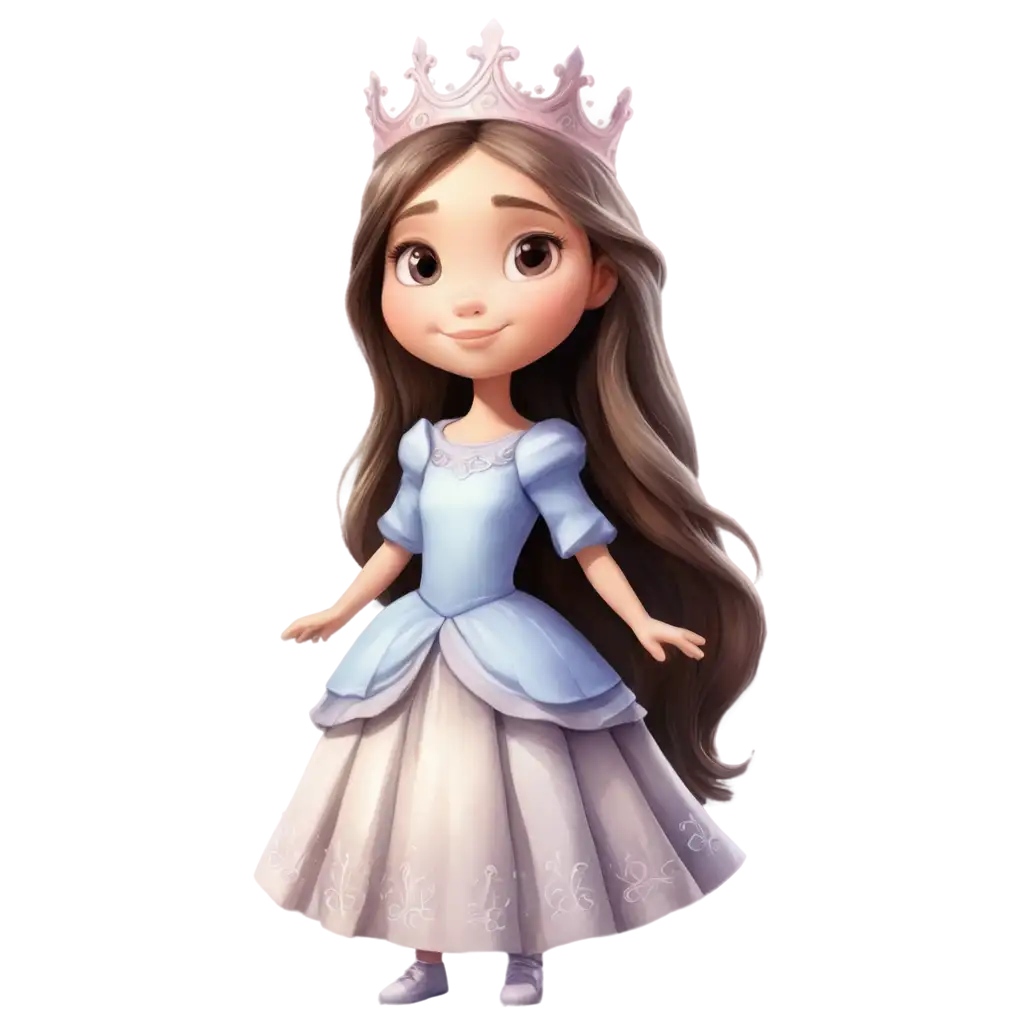 3D-Watercolor-Drawing-of-Brunette-Girl-in-Princess-Dress-PNG-Image