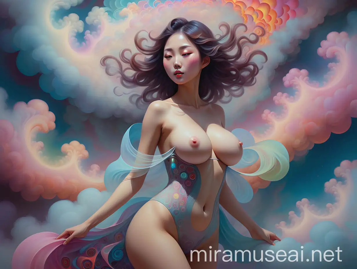 Psychedelic Dreamlike Korean Woman in Rococo Style