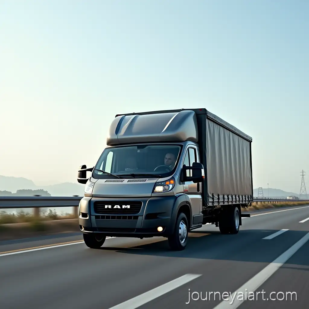 Two-Ram-ProMaster-3500-Vans-with-Tarped-Boxes-and-Roof-Sleepers-Driving-on-Highway