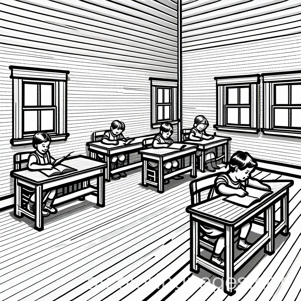 Pioneer-Kids-Coloring-Page-in-a-OneRoom-Schoolhouse