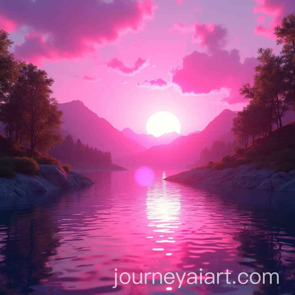 Vibrant-Sunset-Scene-Over-Tranquil-Lake-with-Silhouetted-Trees