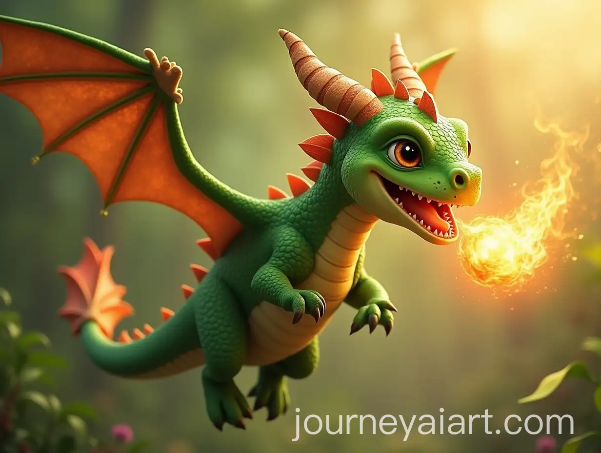 Green-Baby-Dragon-in-Flight-Breathing-Fire