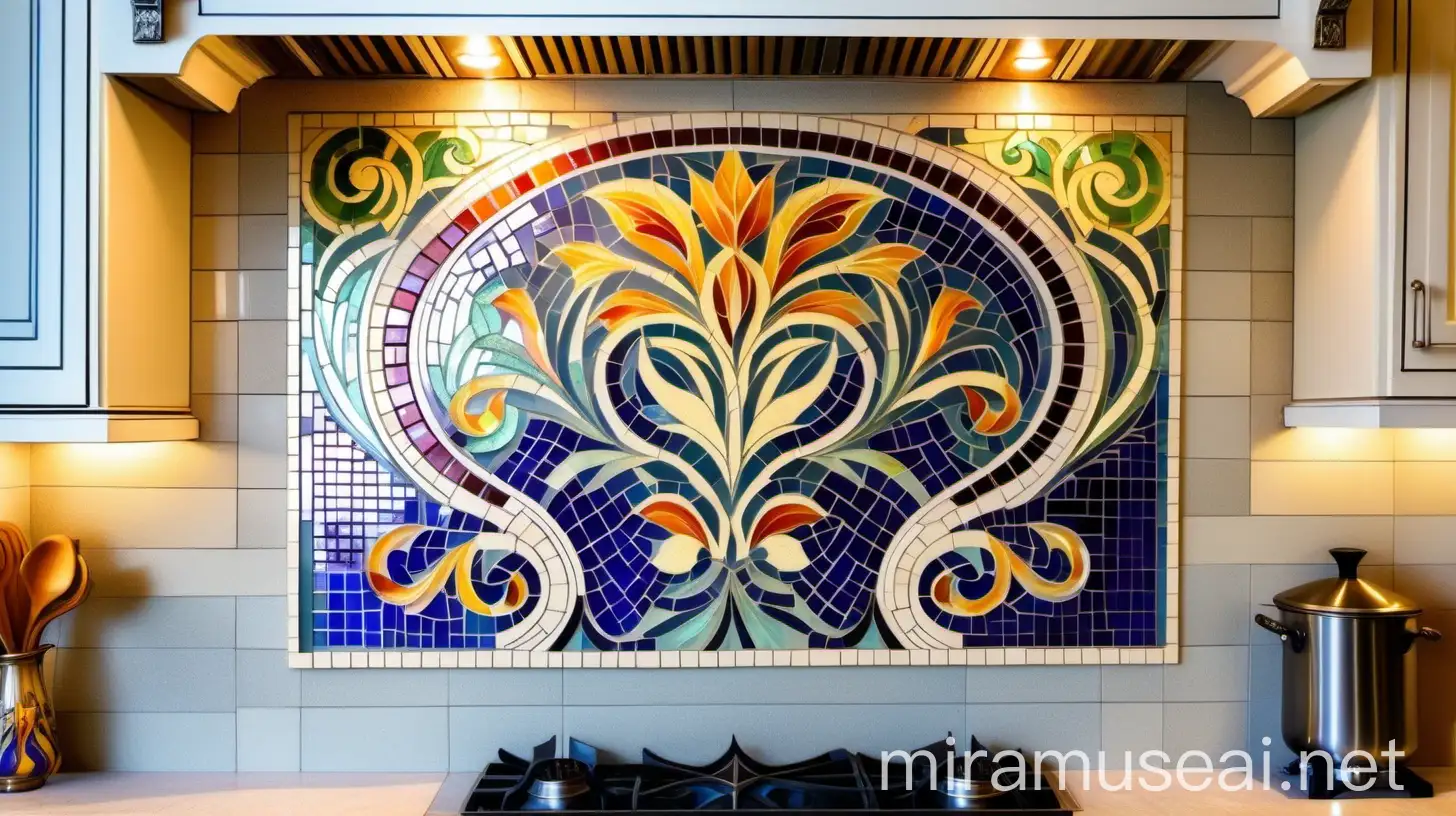 Art Nouveau Glass Mosaic Panel Near Kitchen Stove