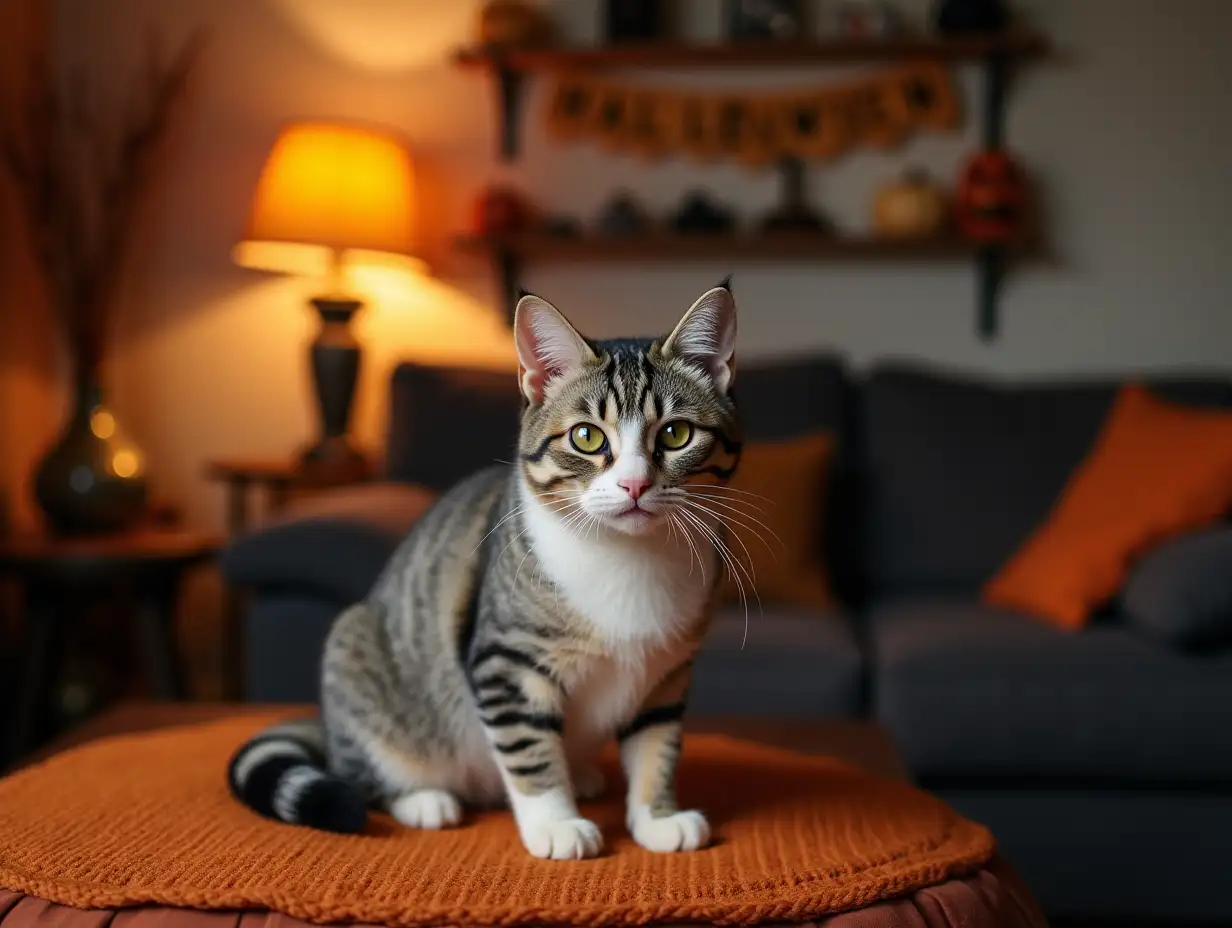 HalloweenThemed-Living-Room-with-a-Majestic-Pet-Cat