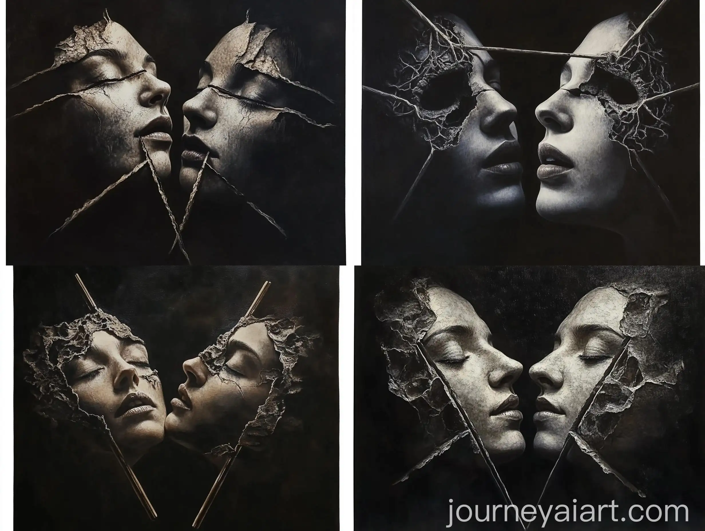 Hyper-Realistic-Dark-Oil-Painting-of-Linked-Faces-on-Canvas