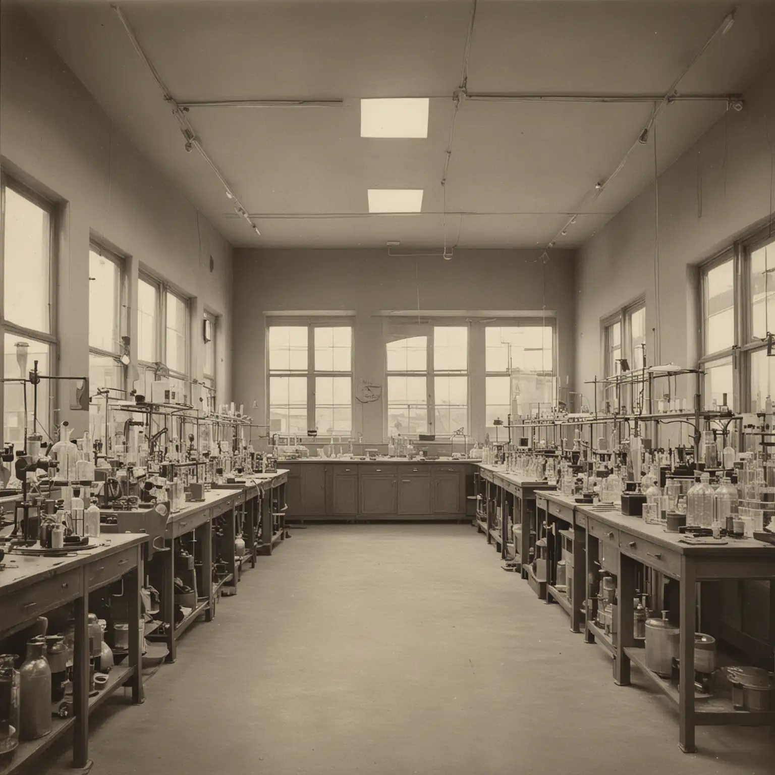 view strictly from the front: a modern chemical laboratory.