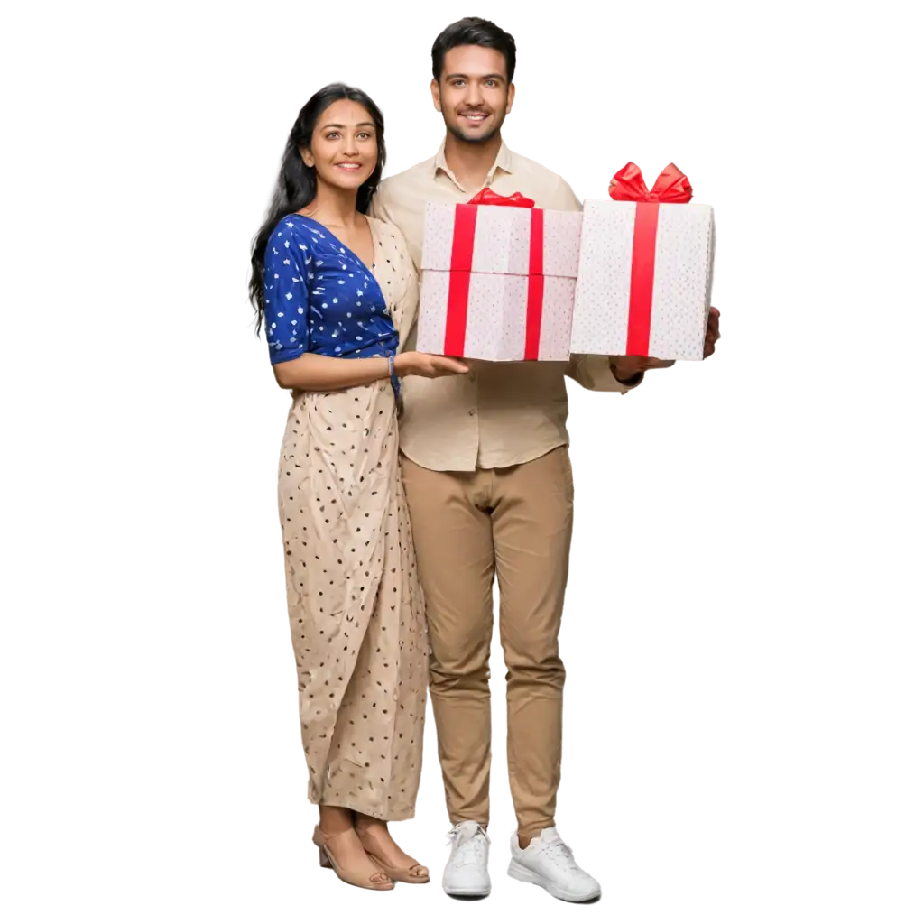 Indian-Couple-Holding-Big-Square-Gift-Box-PNG-A-Symbol-of-Celebration-and-Joy