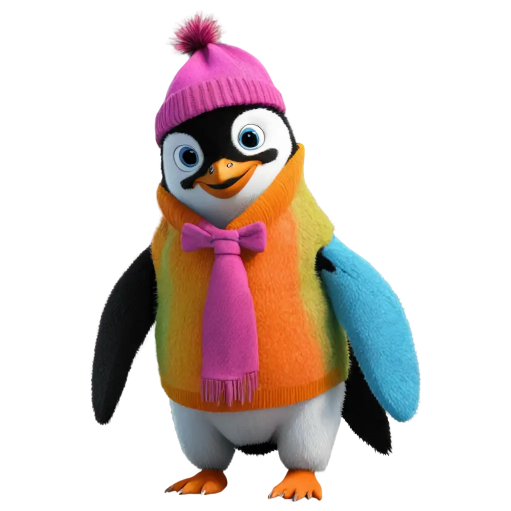 penguin with bright colors dressed like a gangster.