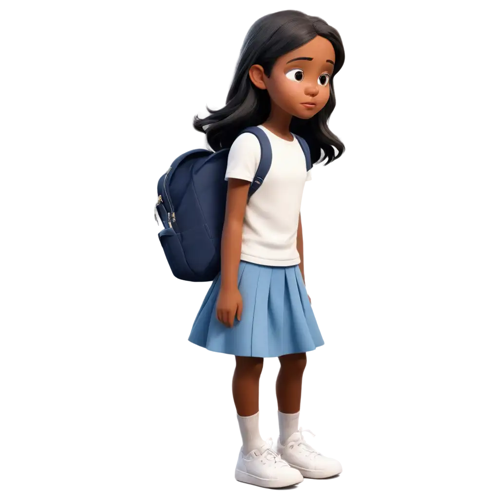 Realistic-Cartoon-Character-PNG-Upset-10YearOld-Girl-Walking-Away