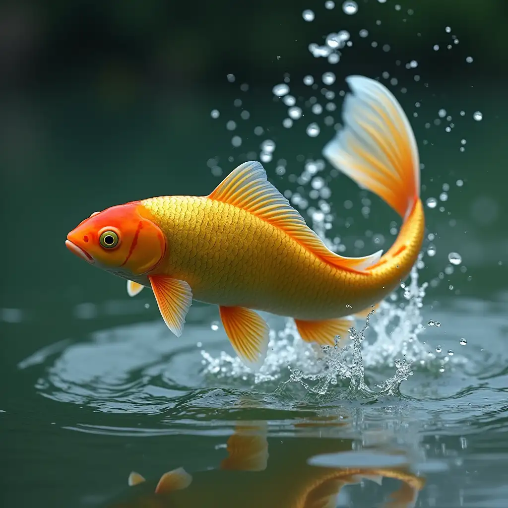 Graceful-Koi-Fish-Jumping-Above-Crystal-Clear-Water-Surface