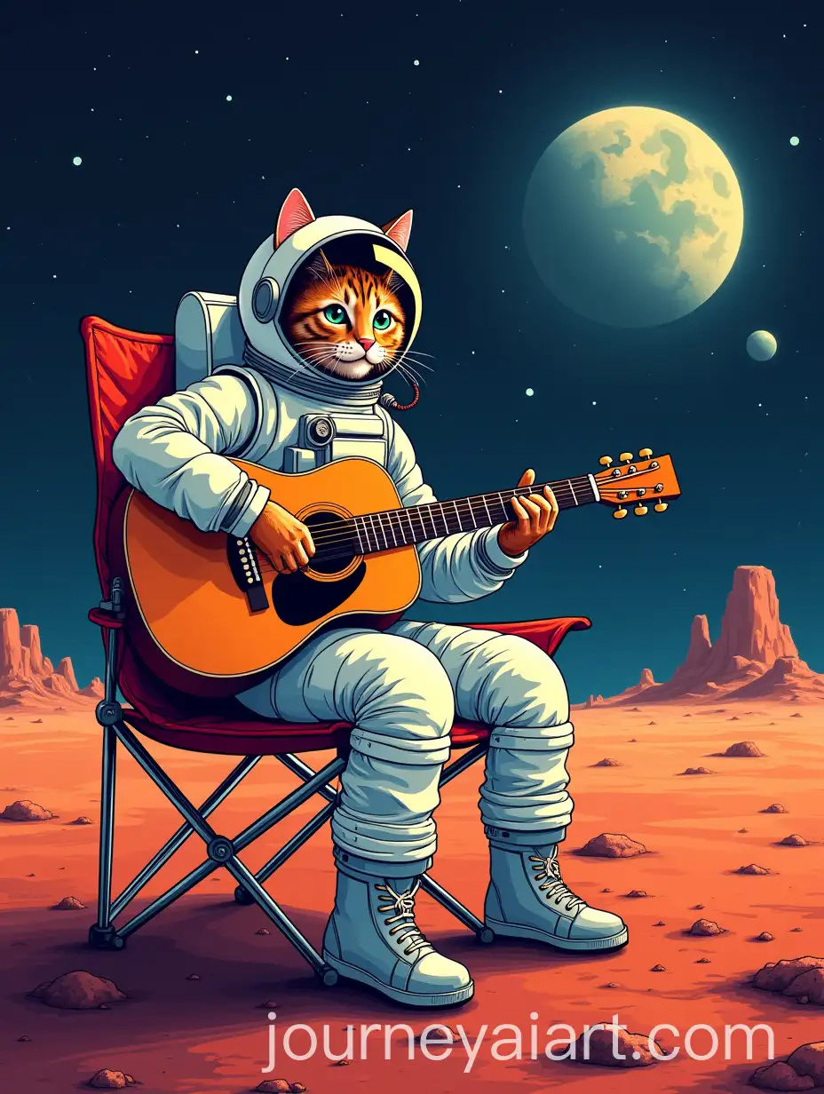 Pop-Art-of-a-Cat-Astronaut-Playing-Guitar-on-Mars-in-Space