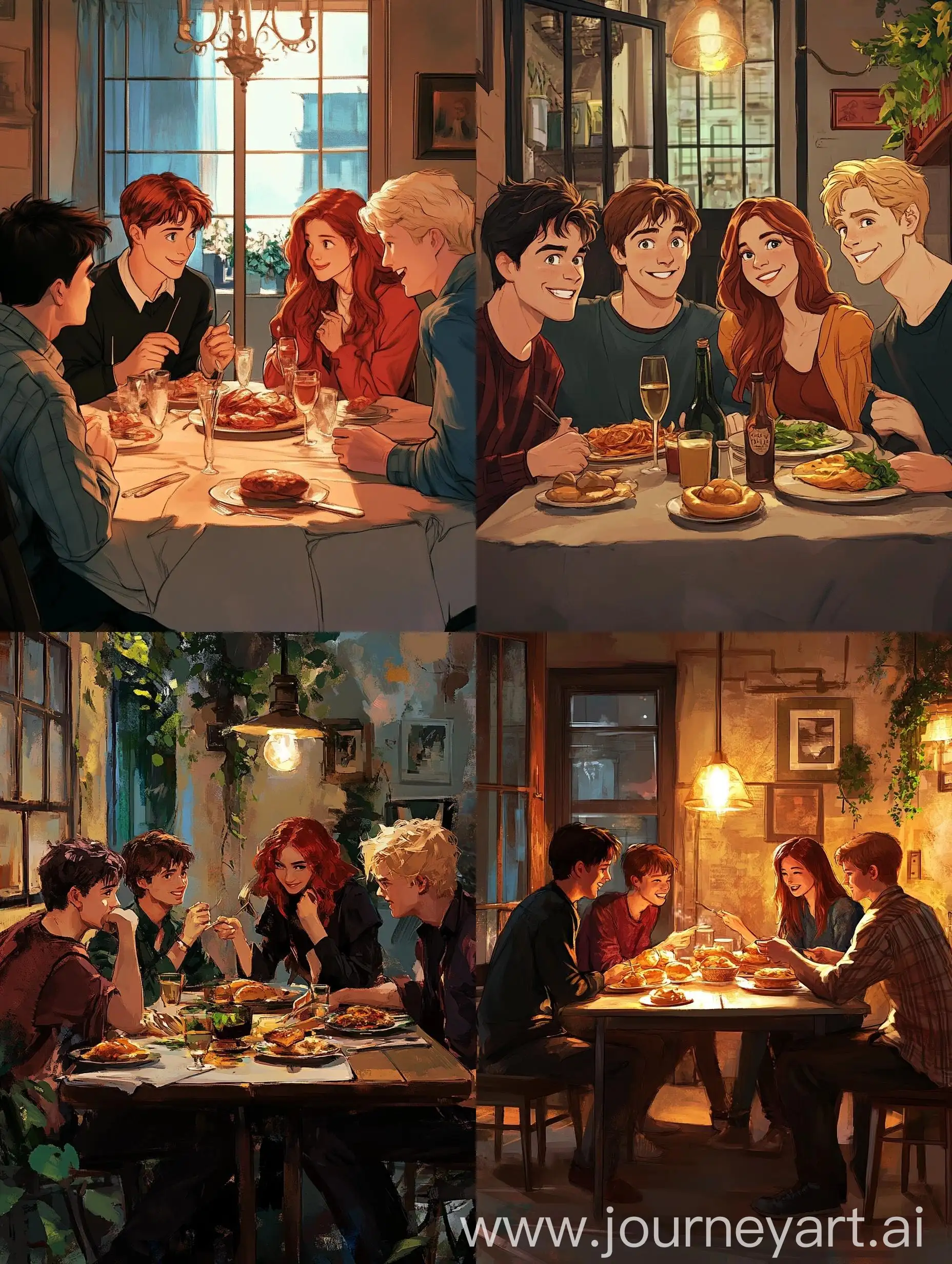 Young-Wizards-Dining-Together-in-a-Cozy-Apartment