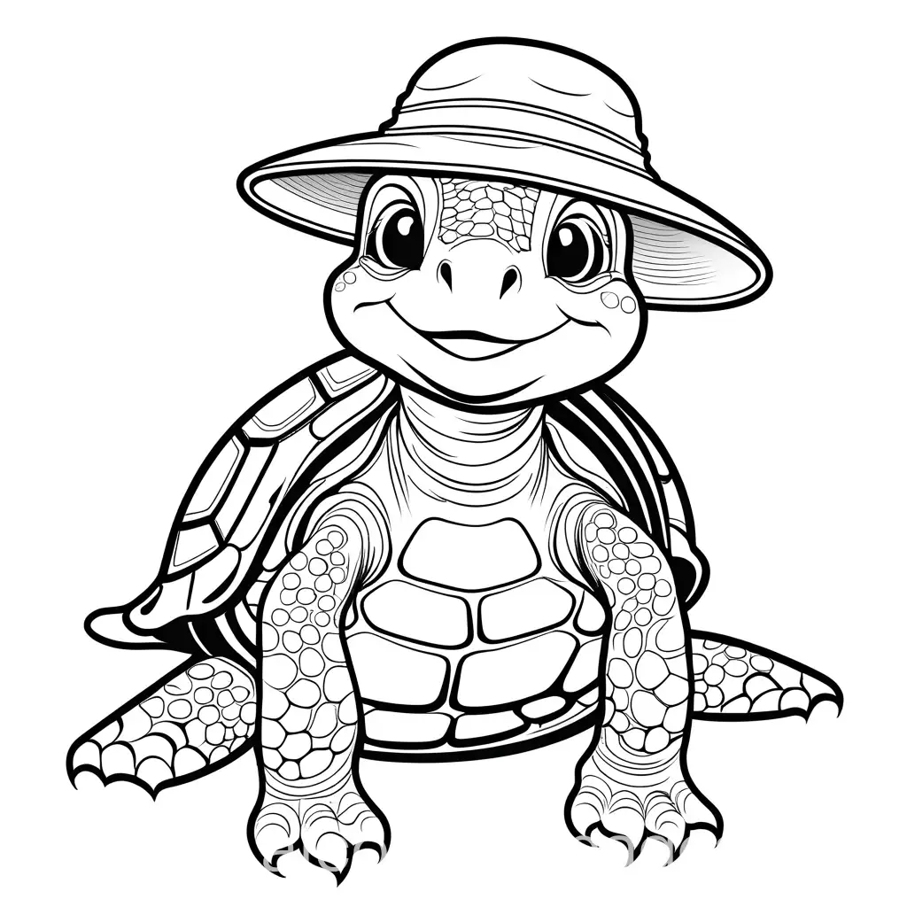 Teenage-Turtle-Coloring-Page-with-Hat-on-White-Background